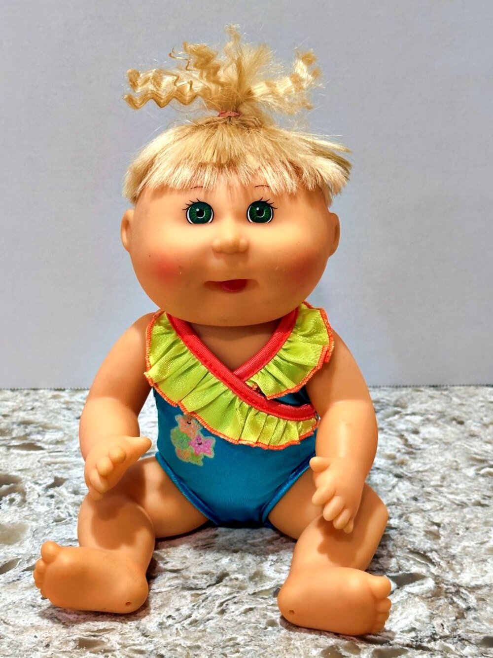 Cabbage Patch Kid 1991 Splash n Tan Doll Blonde Corn Silk Hair Green Eyes Mattel